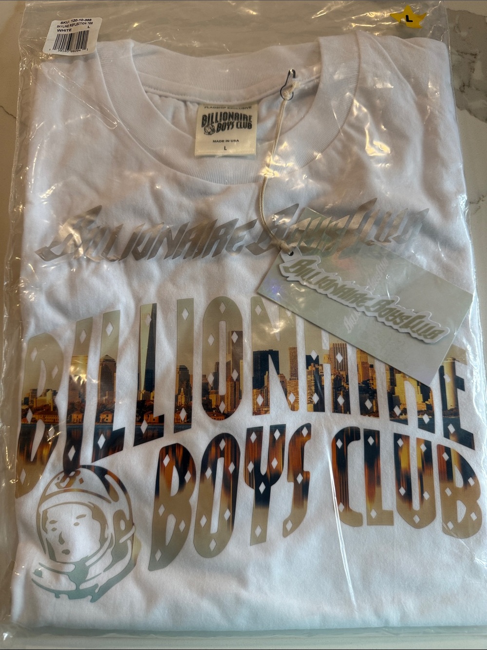 Billionaire Boys Club White Tee with Metallic Cityscape Logo